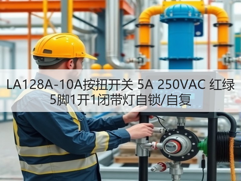 LA128A-10A按扭开关 5A 250VAC 红绿 5脚1开1闭带灯自锁/自复